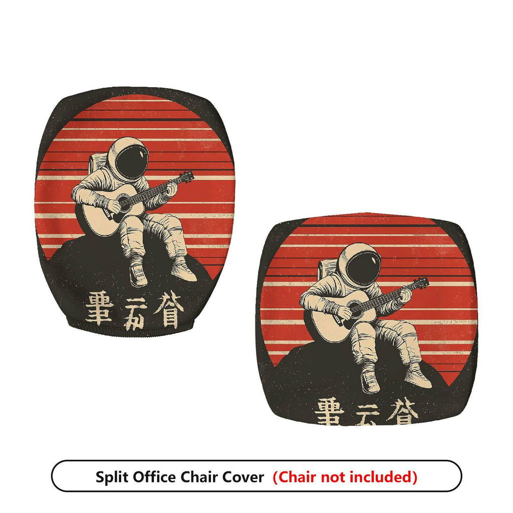 2-Piece Astronaut Guitar Red Stripe Vintage Retro  Computer Chair Cover Set, Seat and Backrest