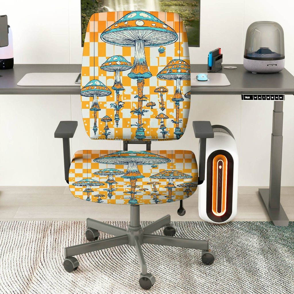 2-Piece Funky Colorful Geometric Mushroom Nature Art  Computer Chair Cover Set, Seat and Backrest