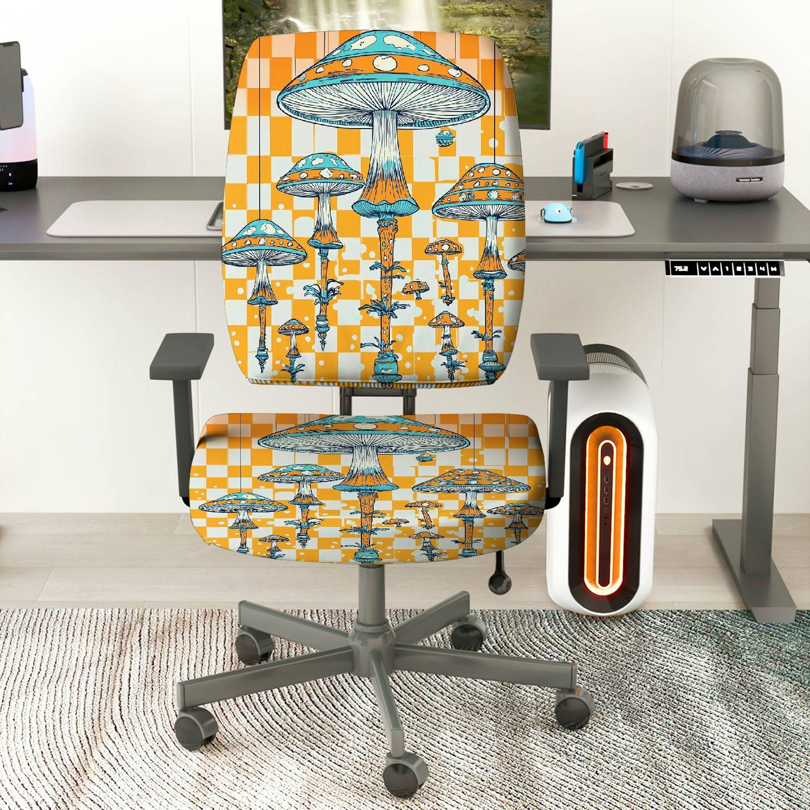 2-Piece Funky Colorful Geometric Mushroom Nature Art  Computer Chair Cover Set, Seat and Backrest