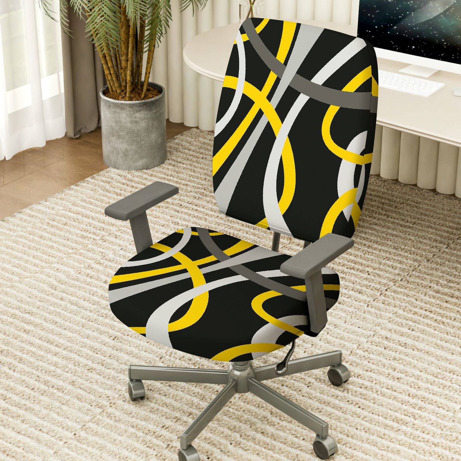 2-Piece Abstract Modern Geometric Pattern Artistic Design  Computer Chair Cover Set, Seat and Backrest