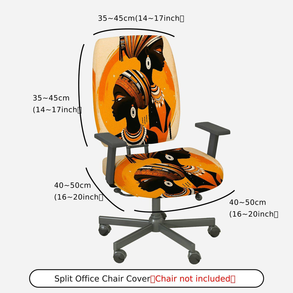 2-Piece African Tribal Art Yellow Black Orange Stylish  Computer Chair Cover Set, Seat and Backrest