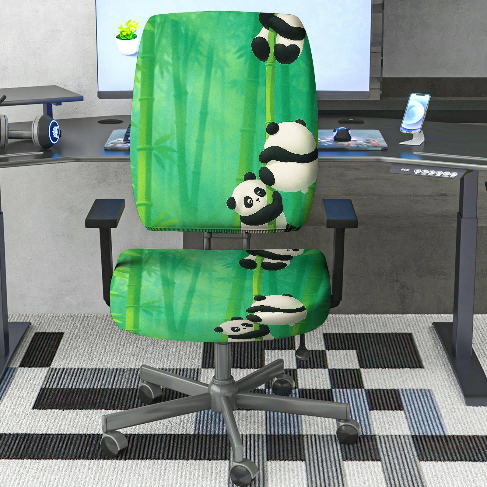 2-Piece Bamboo Panda Green Nature Animal Cute  Computer Chair Cover Set, Seat and Backrest