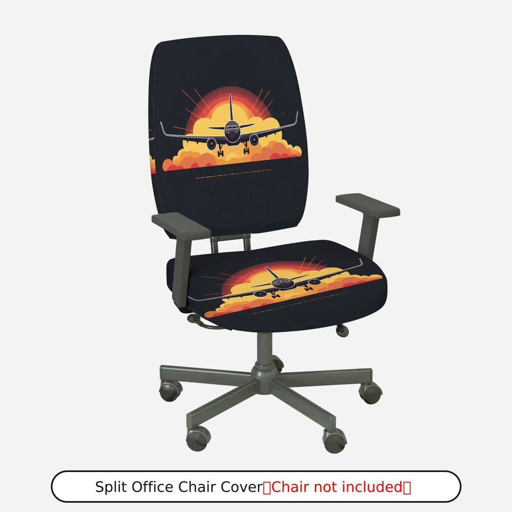 2-Piece Airplane Sunset Clouds Journey Adventure Travel  Computer Chair Cover Set, Seat and Backrest