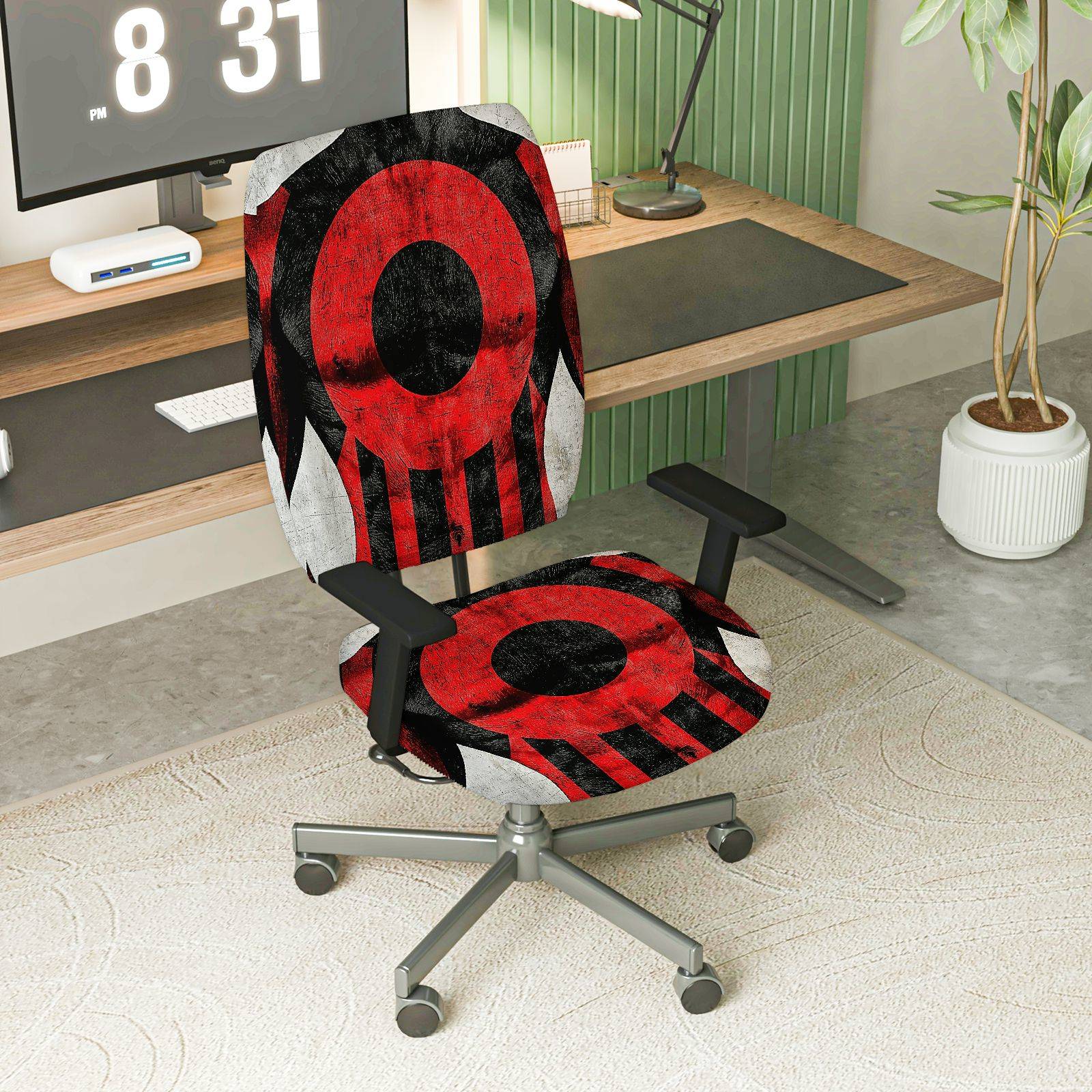2-Piece Modern Geometric Red Black Artistic Pattern  Computer Chair Cover Set, Seat and Backrest
