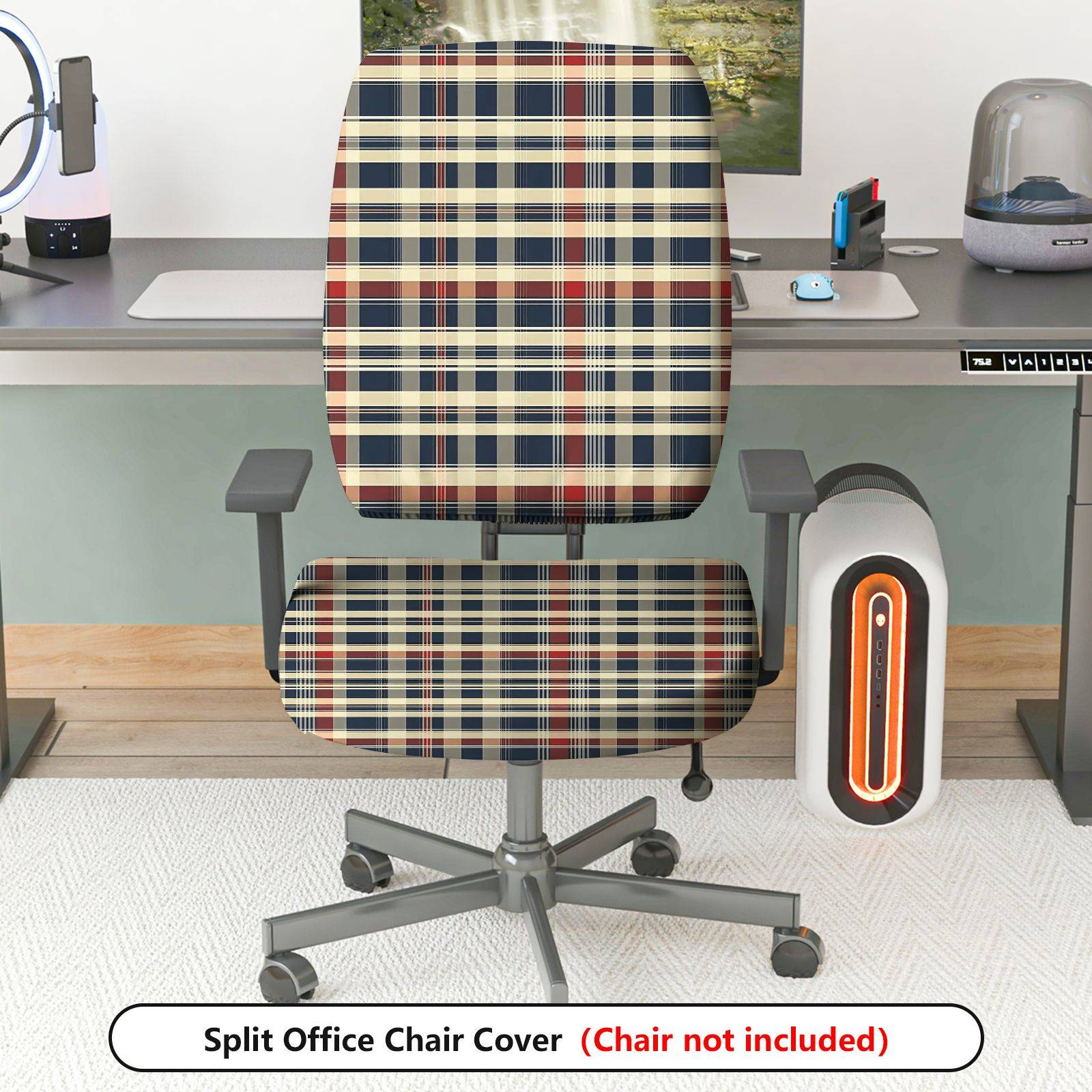 2-Piece Plaid Tartan Stripe Geometric Classic  Computer Chair Cover Set, Seat and Backrest