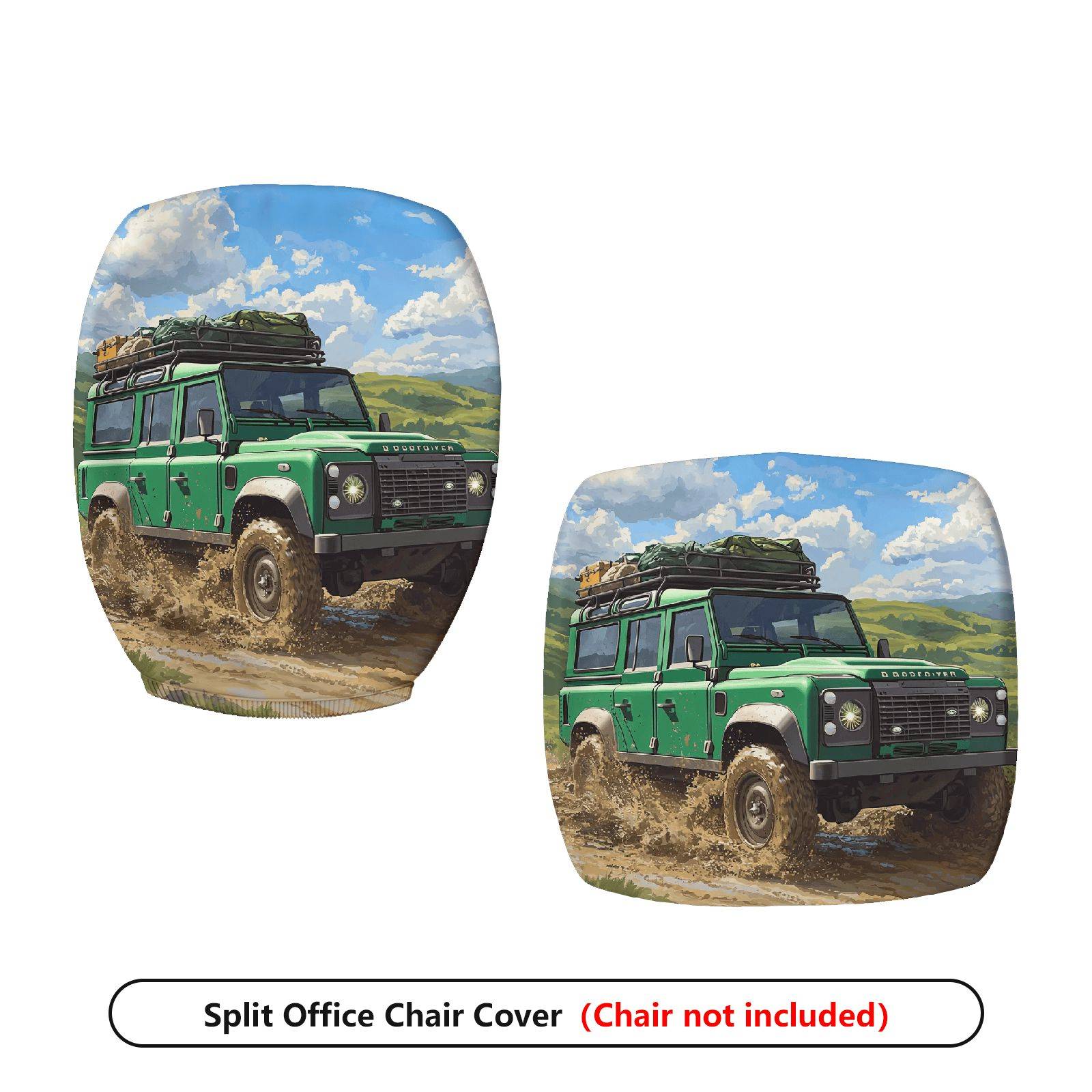 2-Piece Adventure Off-road Vehicle Landscape Travel Nature  Computer Chair Cover Set, Seat and Backrest