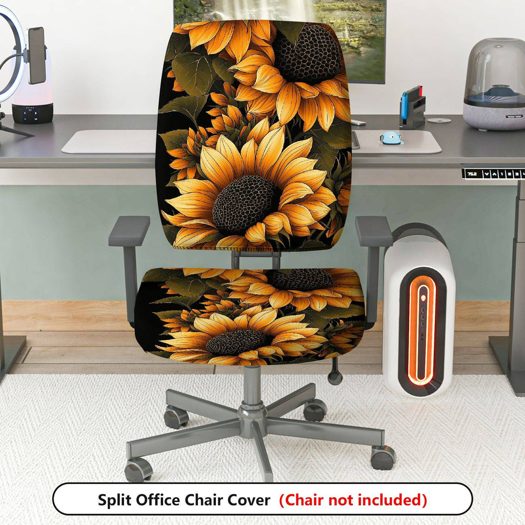 2-Piece sunflower floral pattern autumn sunburst yellow  Computer Chair Cover Set, Seat and Backrest