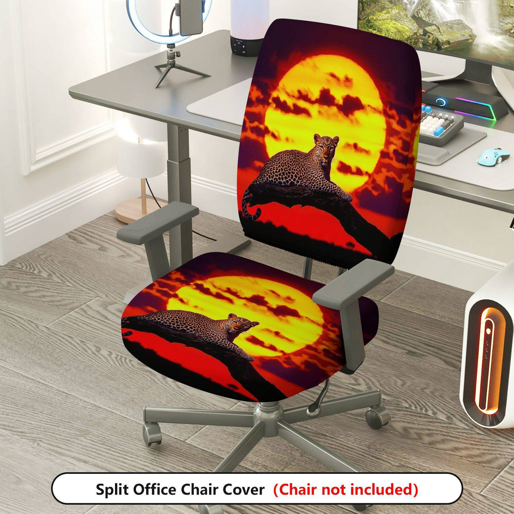 2-Piece Sunset Leopard Animal Wildlife Nature Scenery  Computer Chair Cover Set, Seat and Backrest