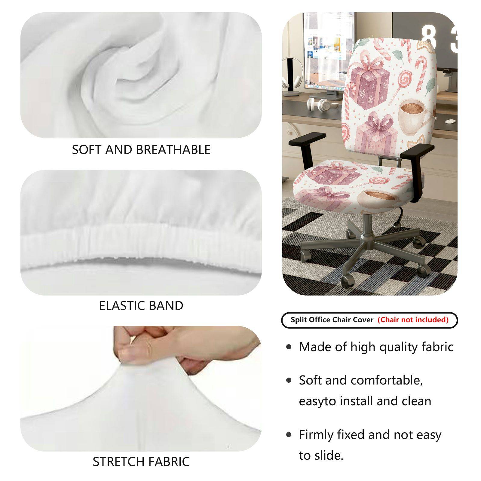 2-Piece Christmas festive gift coffee candy  Computer Chair Cover Set, Seat and Backrest
