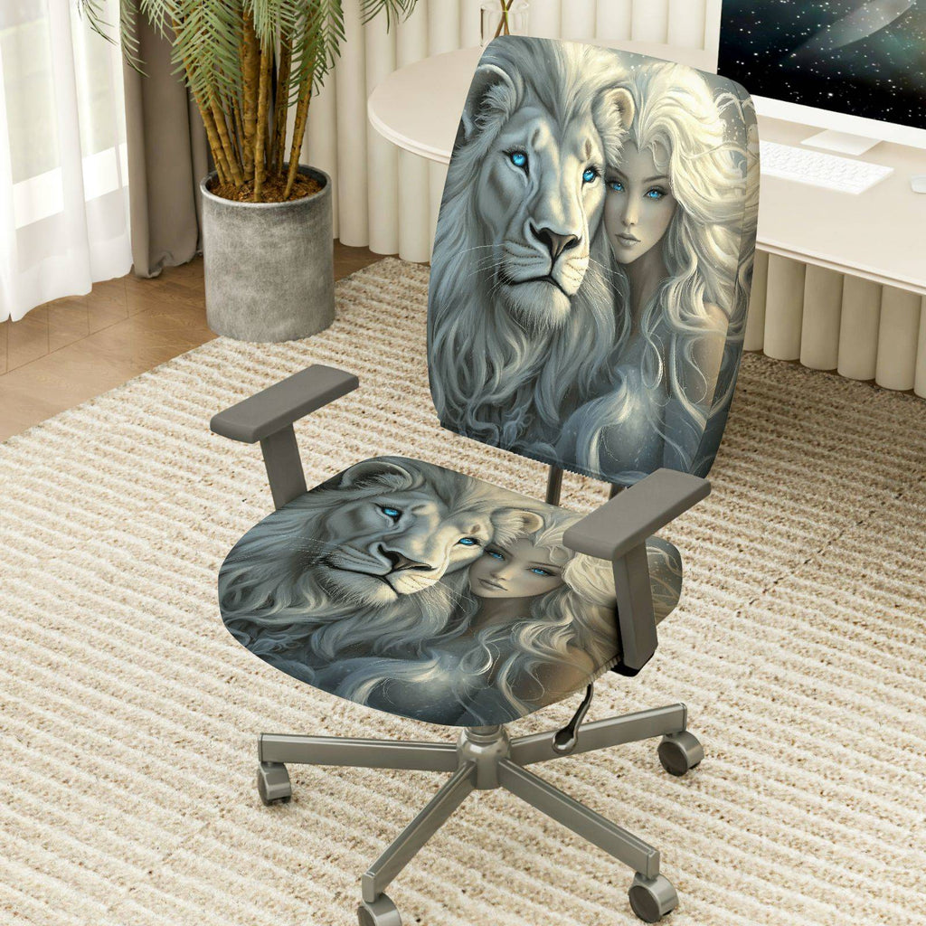 2-Piece Lion Animal Art  Computer Chair Cover Set, Seat and Backrest