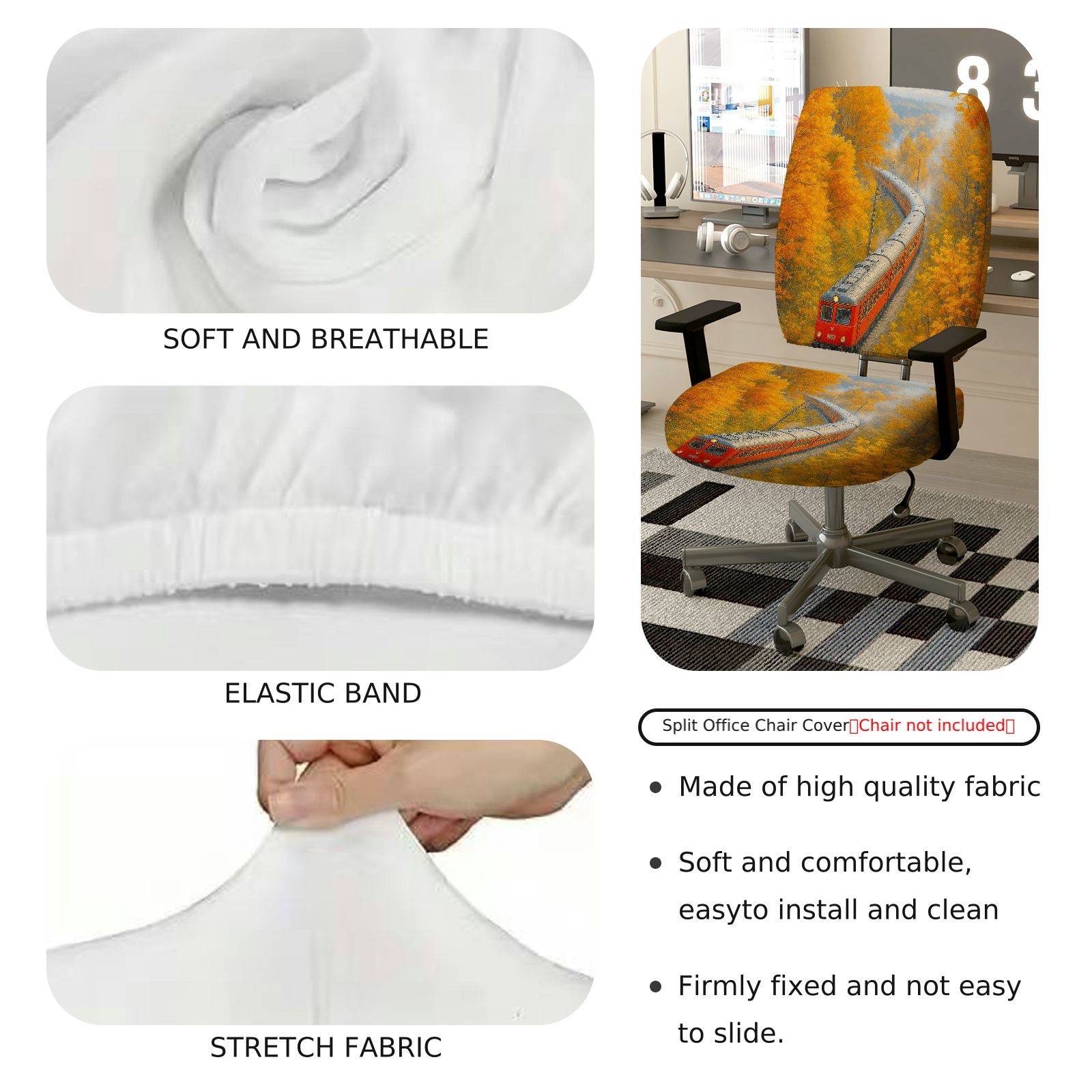 2-Piece Autumn Scenic Train Landscape  Computer Chair Cover Set, Seat and Backrest