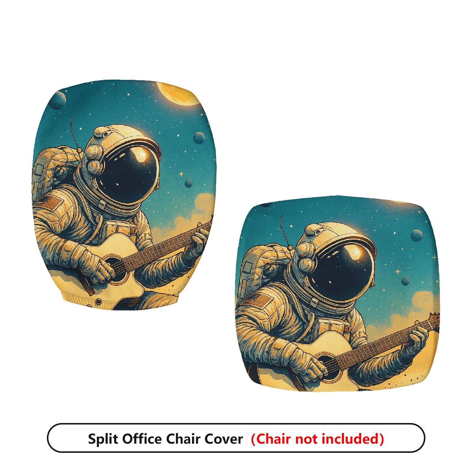 2-Piece Astronaut Guitar Space Star Moon  Computer Chair Cover Set, Seat and Backrest