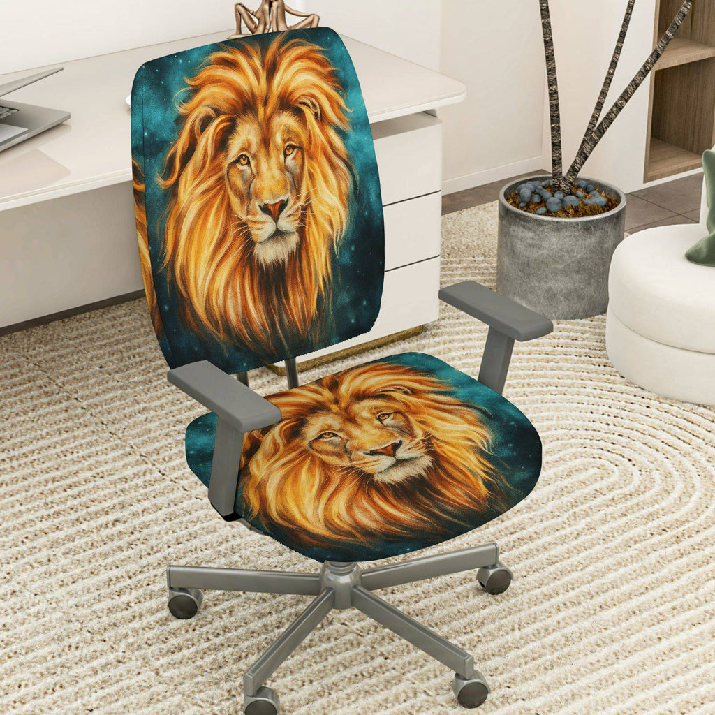 2-Piece Lion Animal Art Decorative Style Vibrant  Computer Chair Cover Set, Seat and Backrest