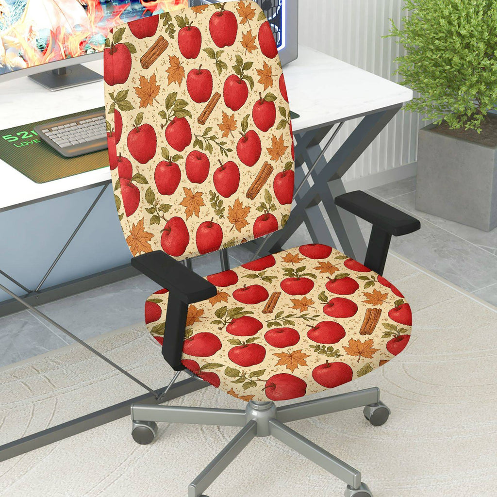 2-Piece Apple Pattern Autumn Leaves Cinnamon  Computer Chair Cover Set, Seat and Backrest