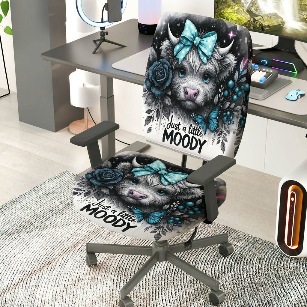 2-Piece Stylish Animal Flower Butterfly Bow Text  Computer Chair Cover Set, Seat and Backrest