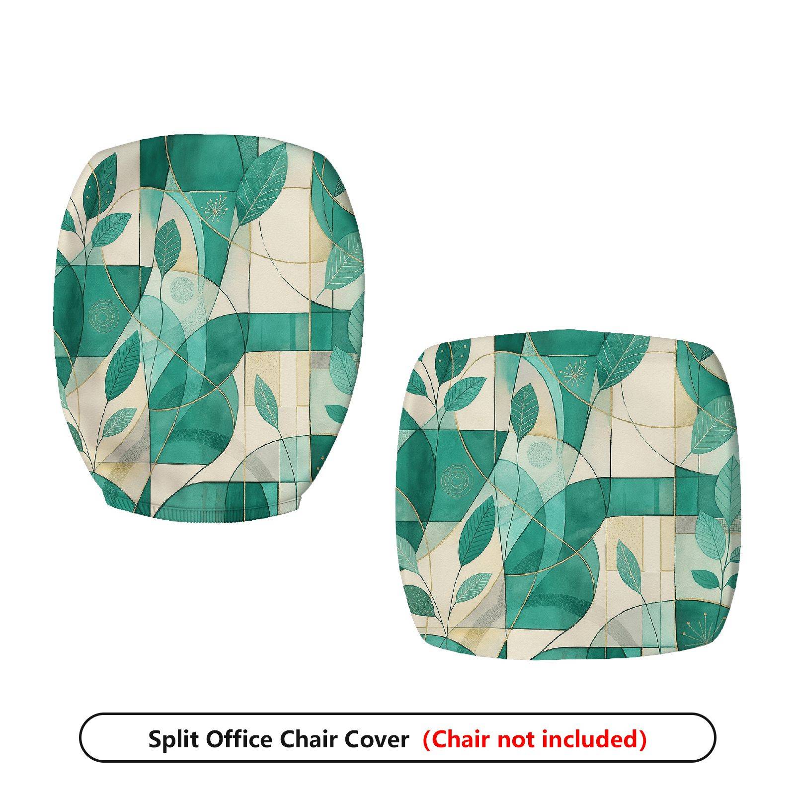 2-Piece Green Leaf Abstract Geometric Pattern Decorative  Computer Chair Cover Set, Seat and Backrest
