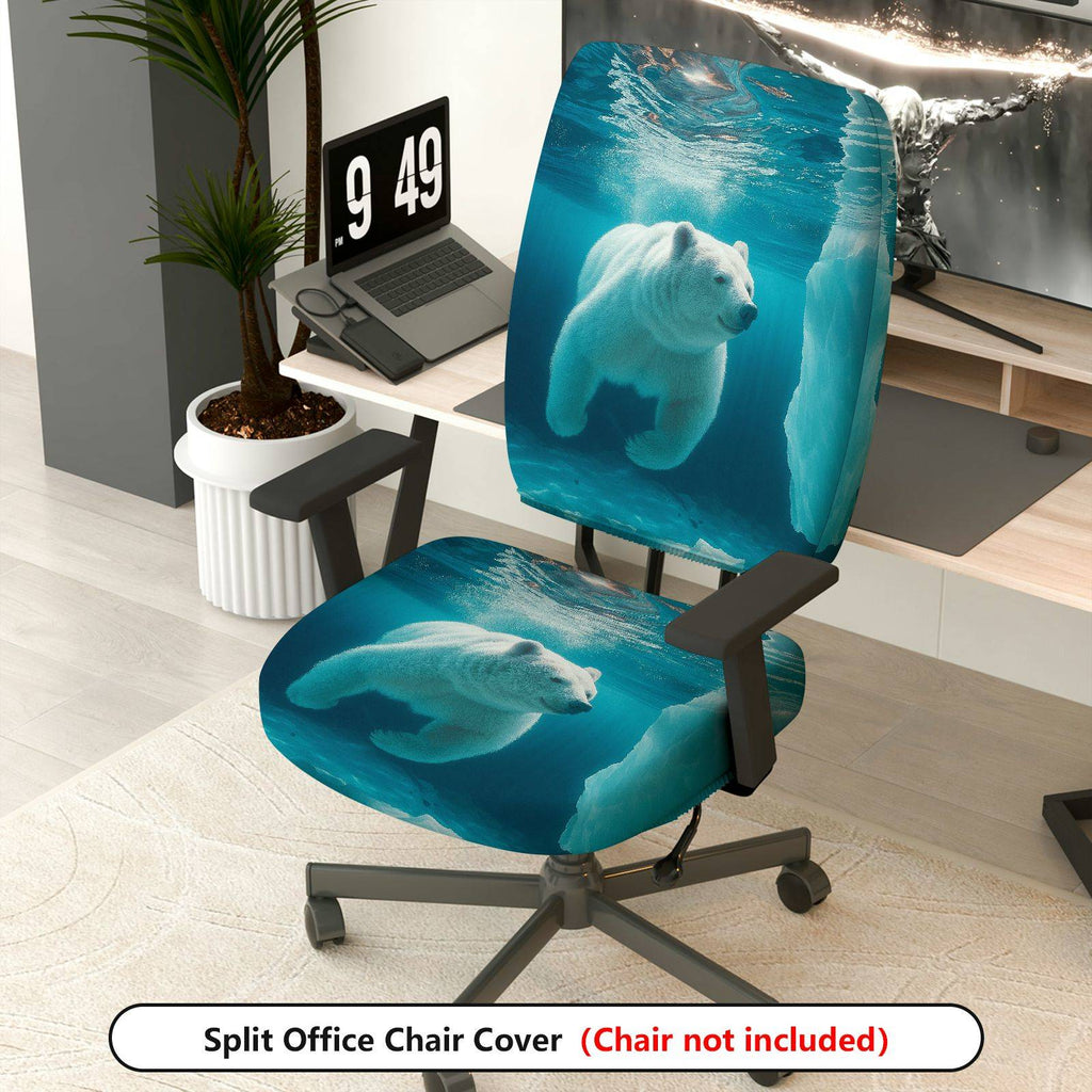2-Piece Arctic Polar Bear Underwater Theme  Computer Chair Cover Set, Seat and Backrest