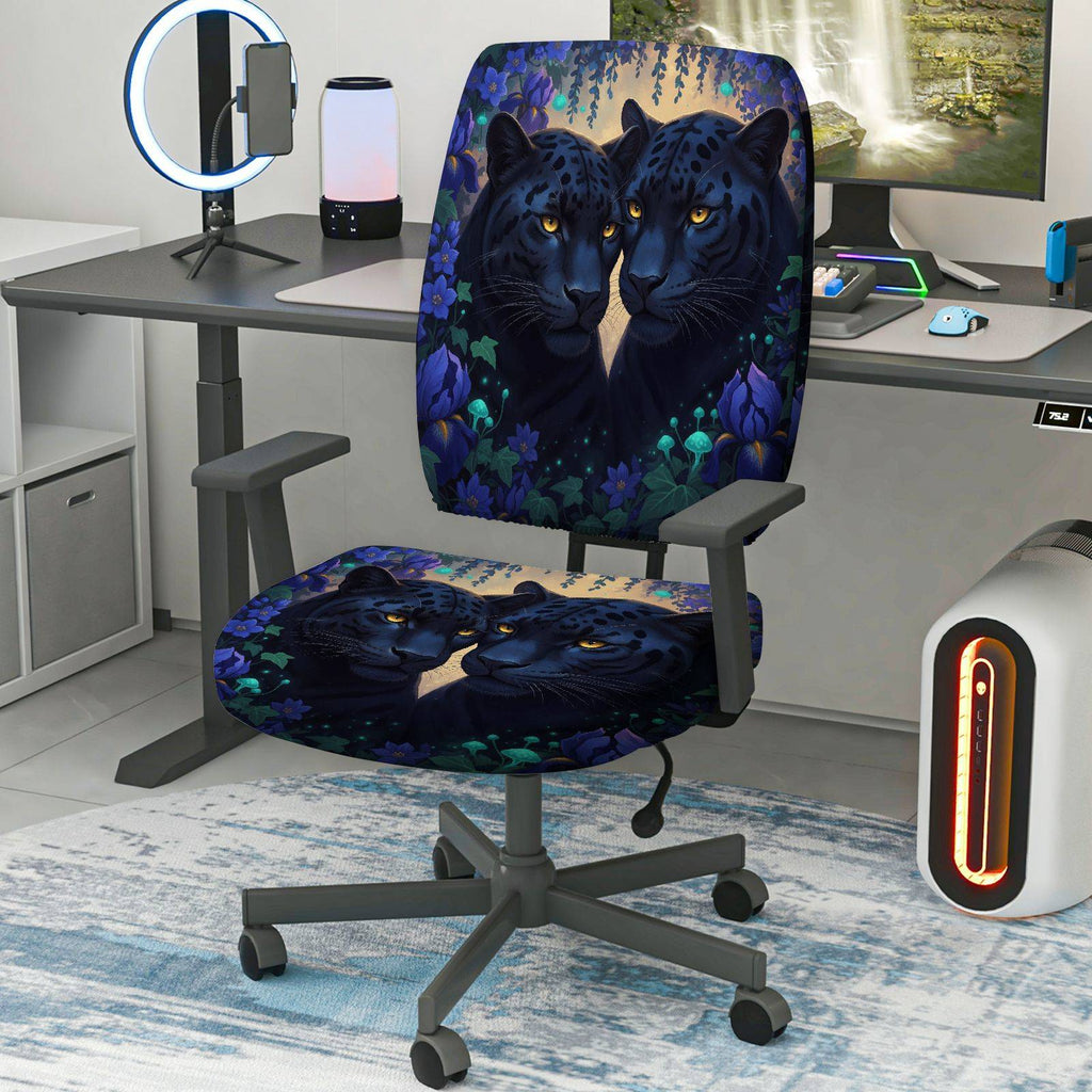 2-Piece Panther Animal Floral Art Decorative  Computer Chair Cover Set, Seat and Backrest