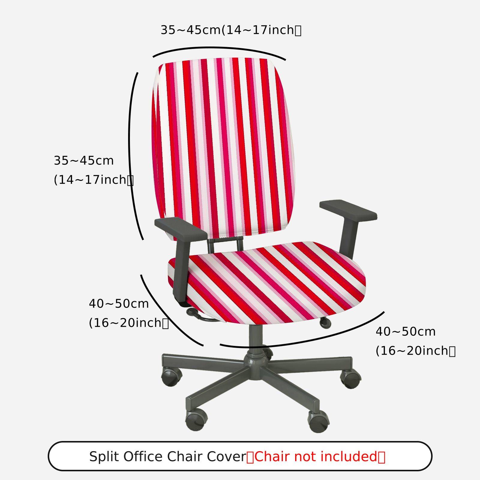 2-Piece Red Pink Striped Geometric Pattern  Computer Chair Cover Set, Seat and Backrest