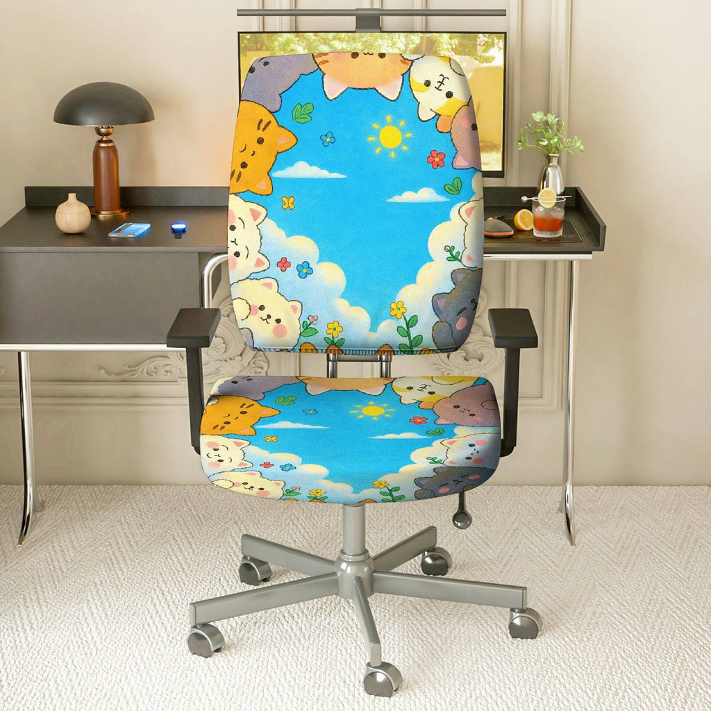 2-Piece Animal Cloud Sky Floral Colorful  Computer Chair Cover Set, Seat and Backrest