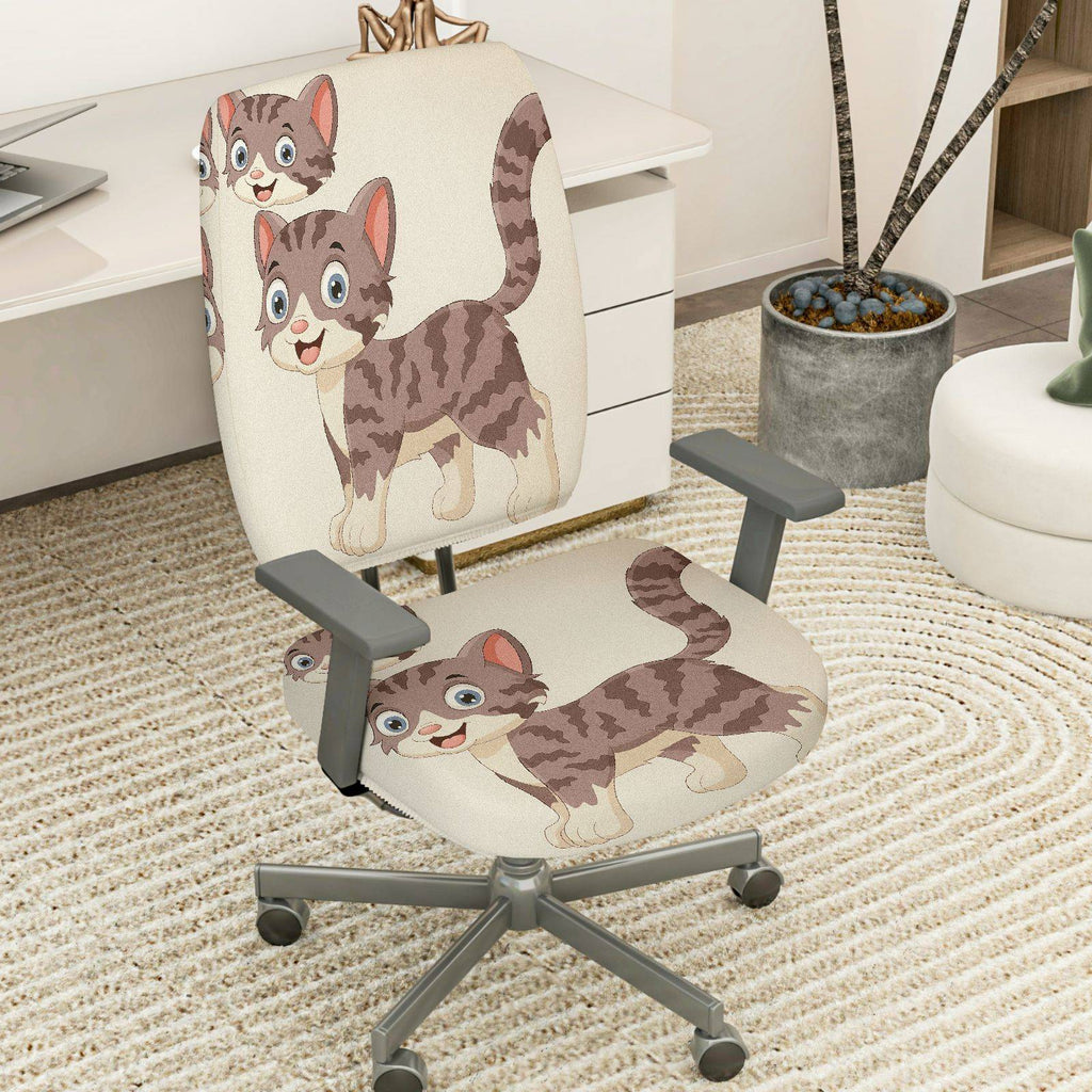 2-Piece Cute Cat Pattern Animal  Computer Chair Cover Set, Seat and Backrest