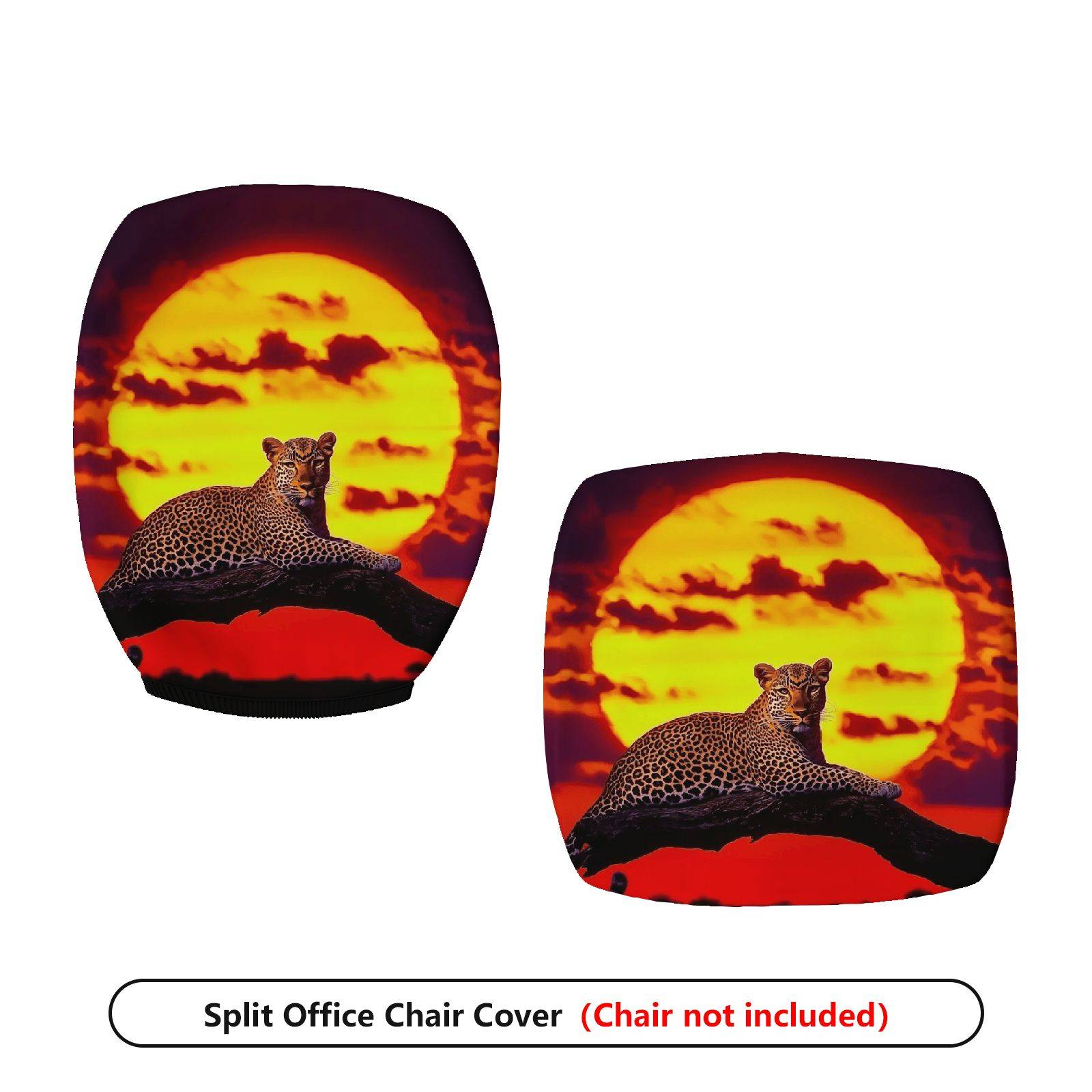 2-Piece Sunset Leopard Animal Wildlife Nature Scenery  Computer Chair Cover Set, Seat and Backrest
