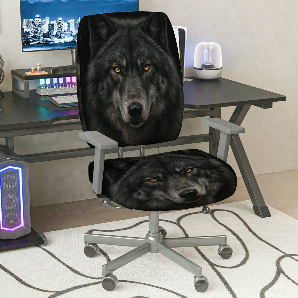 2-Piece Wolf Animal Print Halloween Decorative  Computer Chair Cover Set, Seat and Backrest