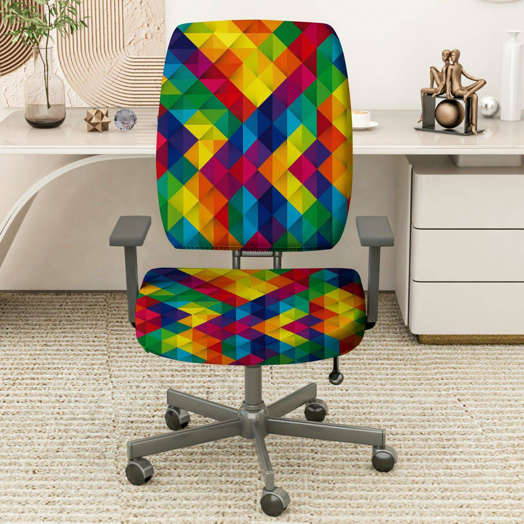 2-Piece Colorful Geometric Pattern Modern Multi-Color Decorative  Computer Chair Cover Set, Seat and Backrest