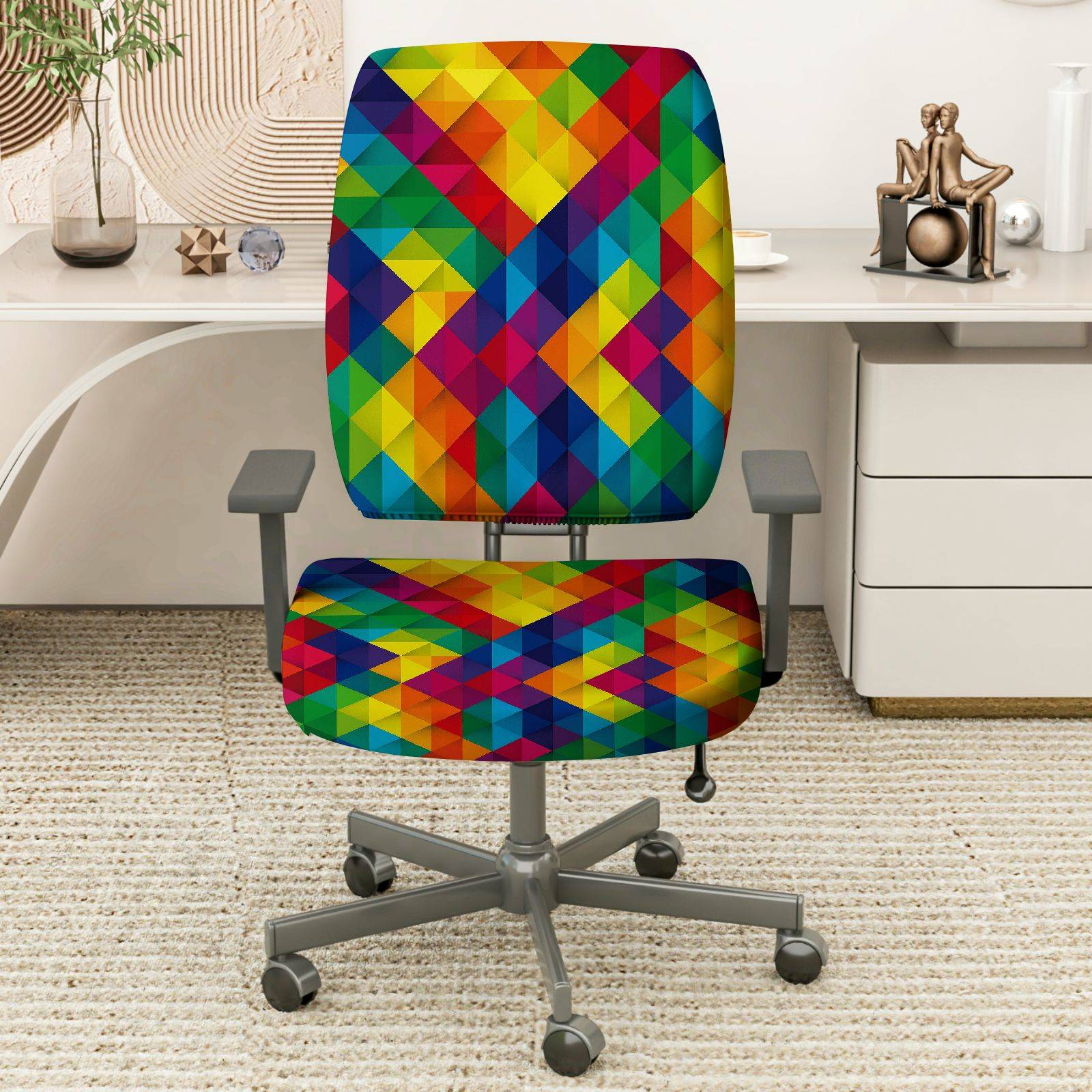 2-Piece Colorful Geometric Pattern Modern Multi-Color Decorative  Computer Chair Cover Set, Seat and Backrest