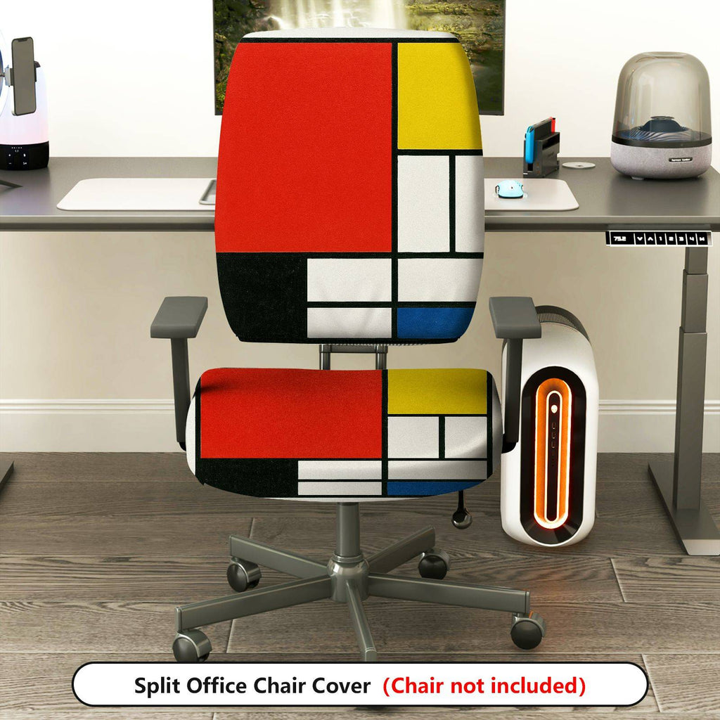 2-Piece Abstract Geometric Modern Colorful Artistic Design  Computer Chair Cover Set, Seat and Backrest