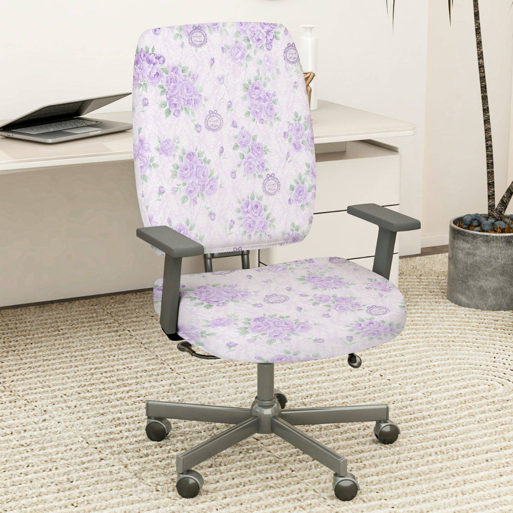 2-Piece Floral Purple Gray Pattern Decorative  Computer Chair Cover Set, Seat and Backrest