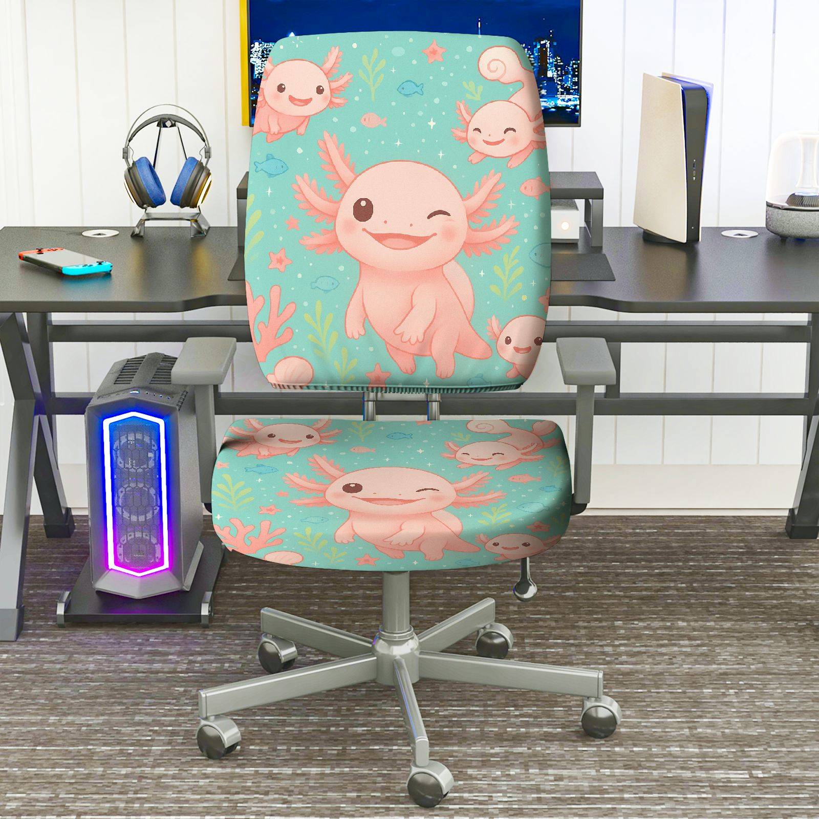 2-Piece Animal Ocean Style  Computer Chair Cover Set, Seat and Backrest