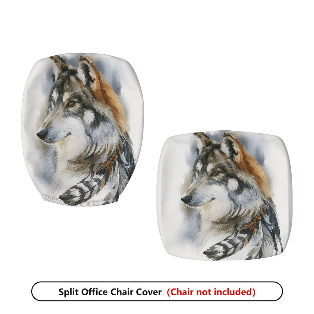 2-Piece Wolf Animal Feather Art Nature Tribal  Computer Chair Cover Set, Seat and Backrest