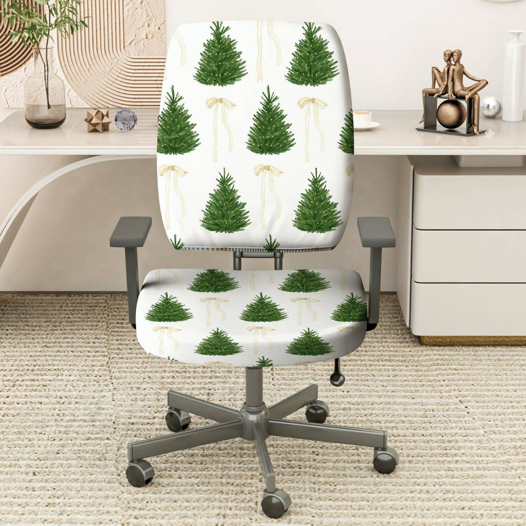 2-Piece Christmas Tree Bow Festive Holiday Decoration  Computer Chair Cover Set, Seat and Backrest