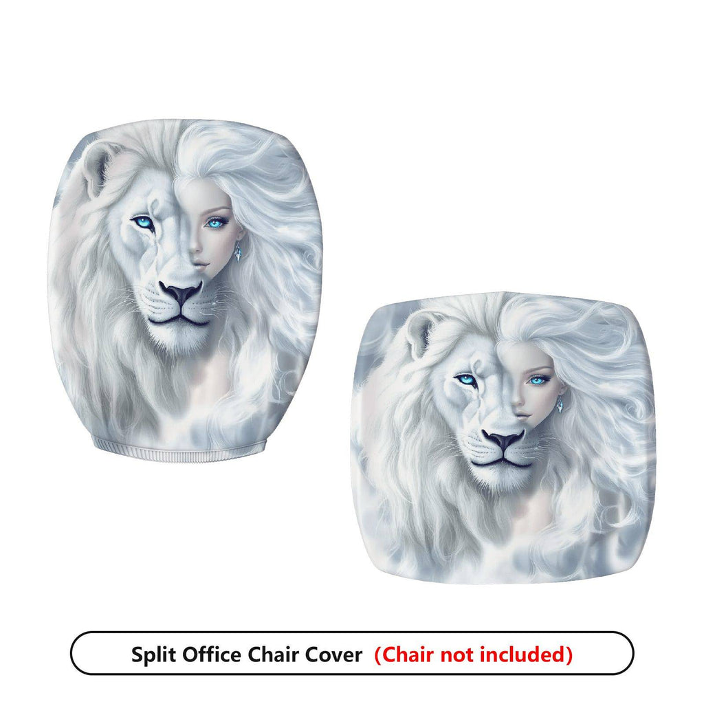 2-Piece White Lion Animal Print Artistic Elegant Bold  Computer Chair Cover Set, Seat and Backrest