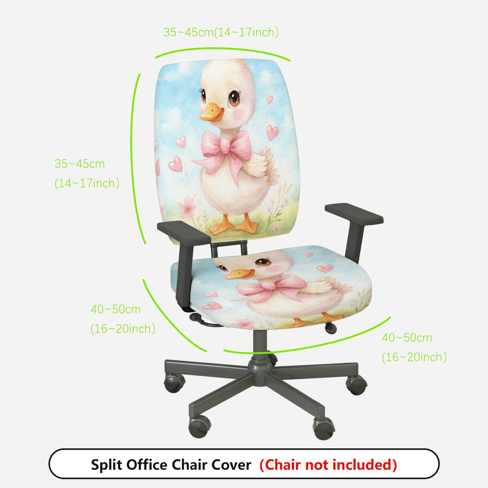 2-Piece Cute Duck Pink Bow Heart Spring  Computer Chair Cover Set, Seat and Backrest