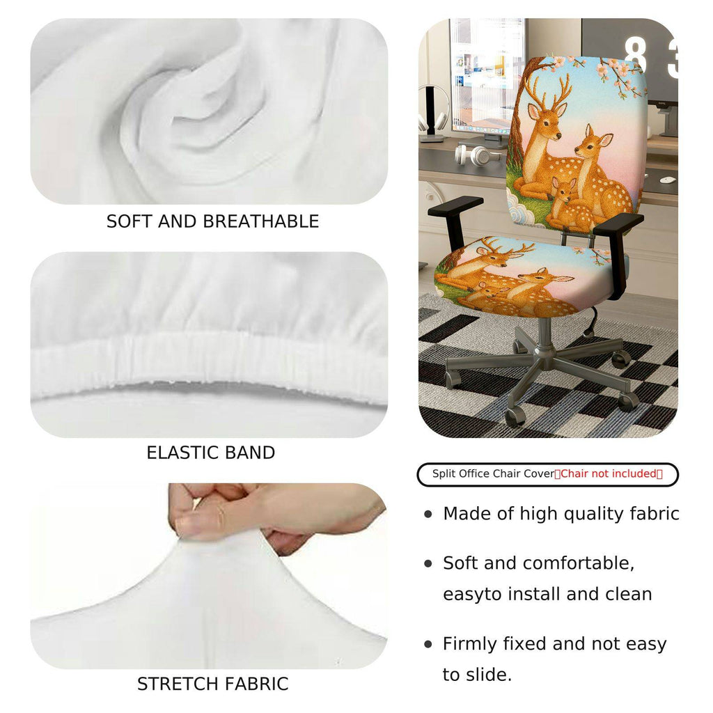 2-Piece Animal Deer Floral Pastoral Spring Festival  Computer Chair Cover Set, Seat and Backrest