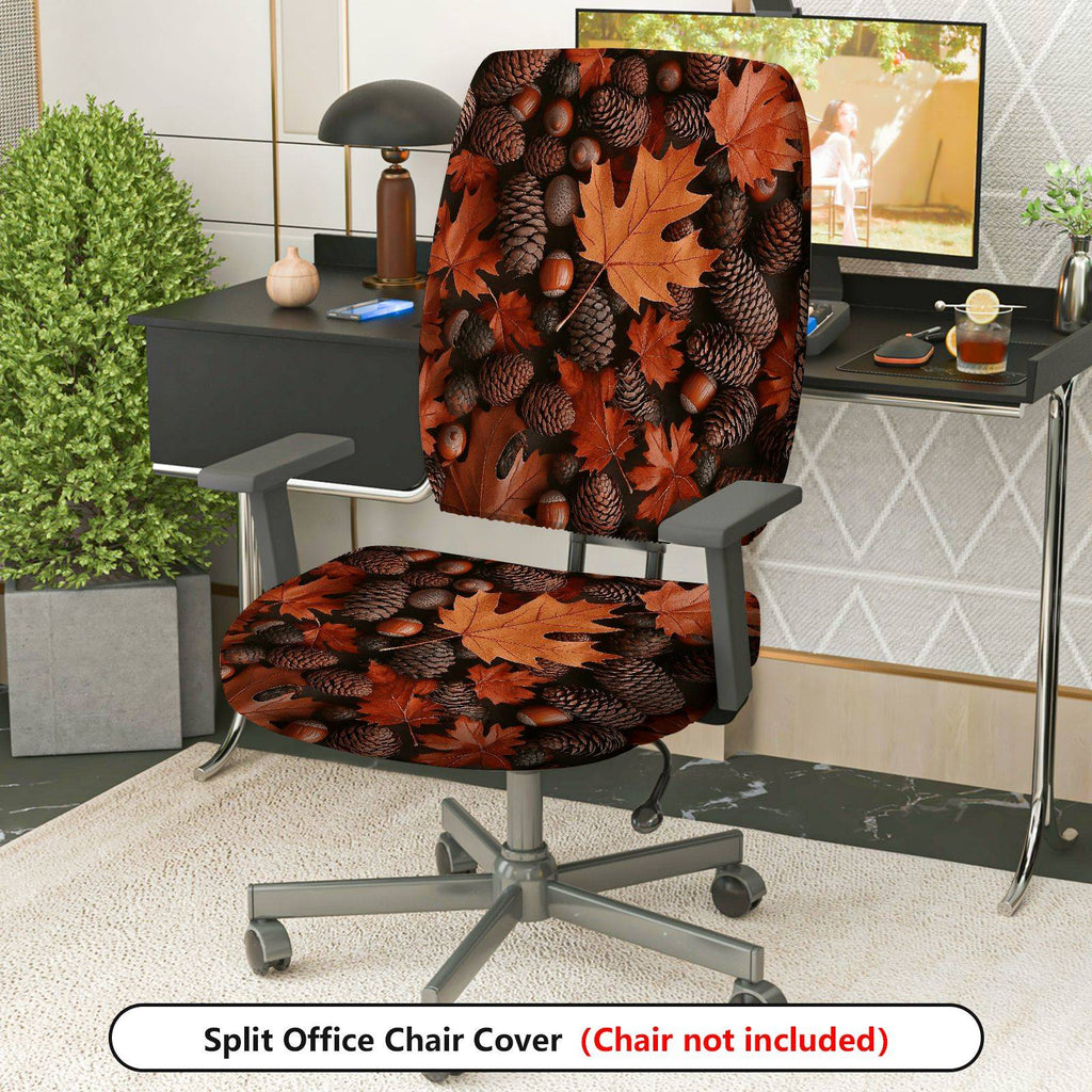 2-Piece Autumn Leaves Pinecones Acorns Fall Decorative  Computer Chair Cover Set, Seat and Backrest