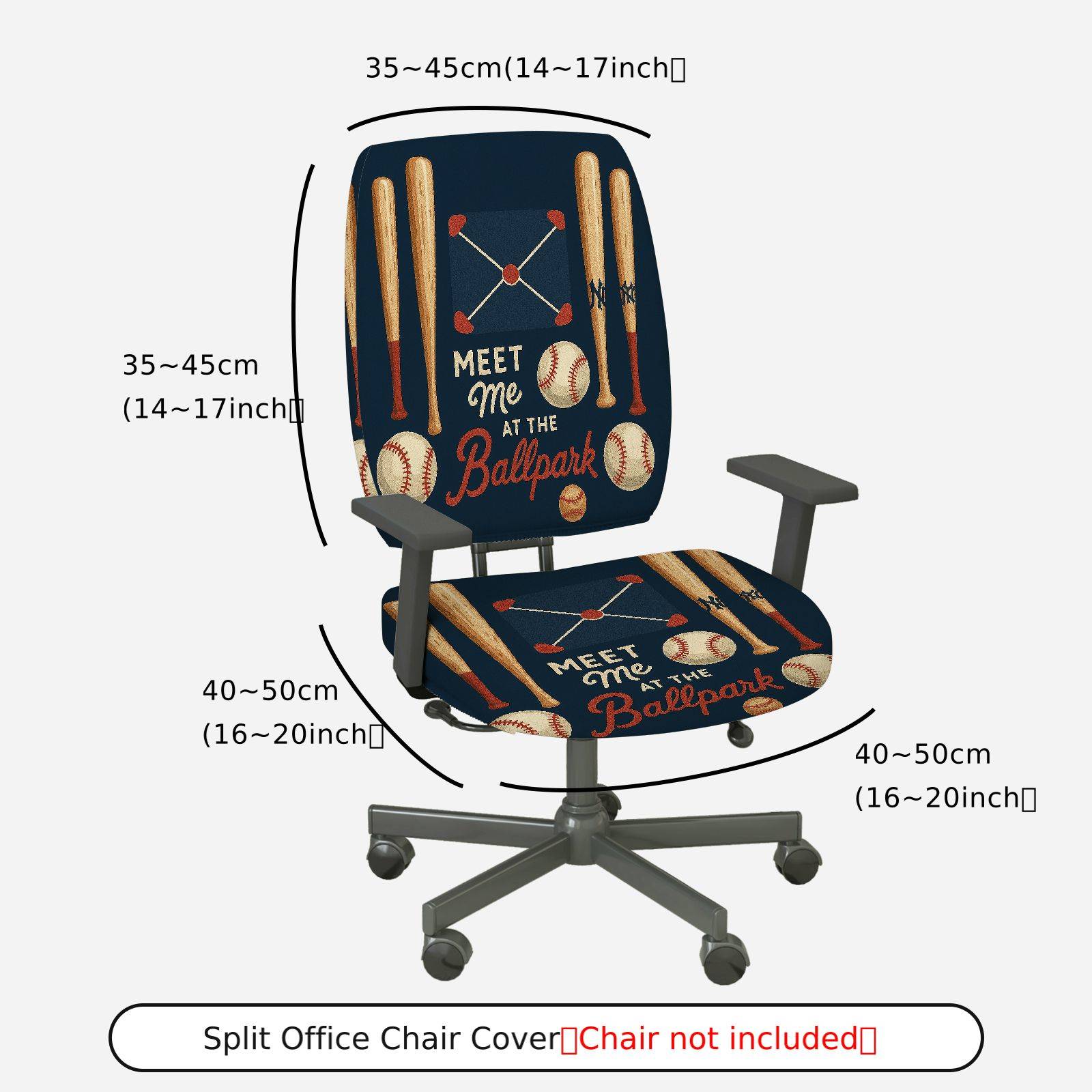 2-Piece Baseball Sports Fan Theme  Computer Chair Cover Set, Seat and Backrest