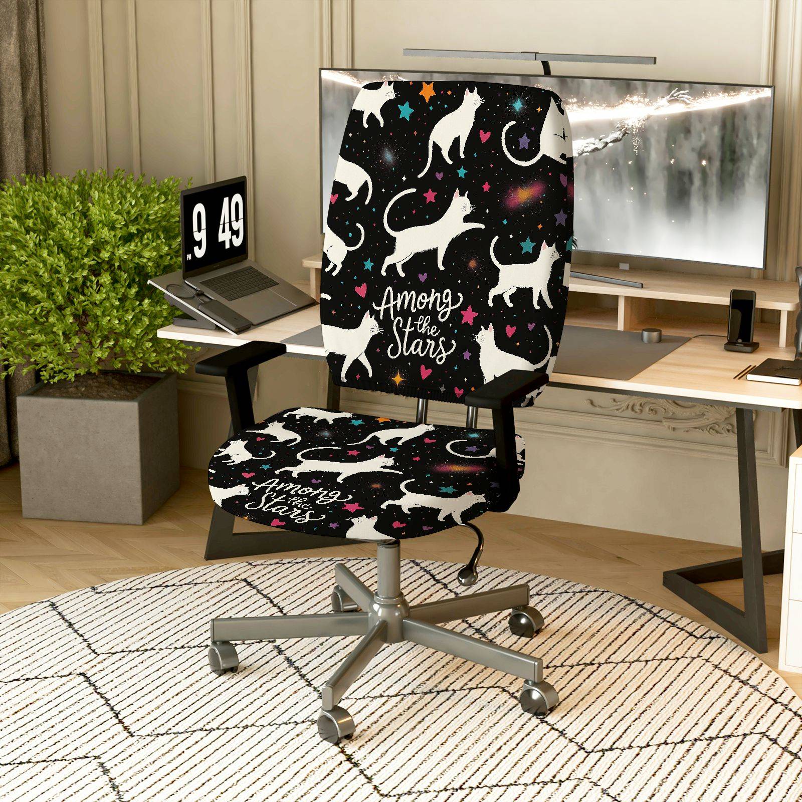 2-Piece Astronaut Cat Starry Night Galaxy Space Universe  Computer Chair Cover Set, Seat and Backrest