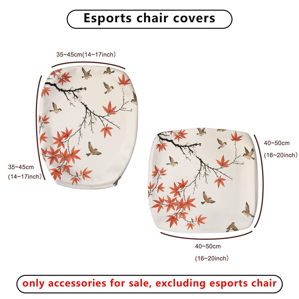 2-Piece Autumn Bird Maple Tree Decorative  Computer Chair Cover Set, Seat and Backrest