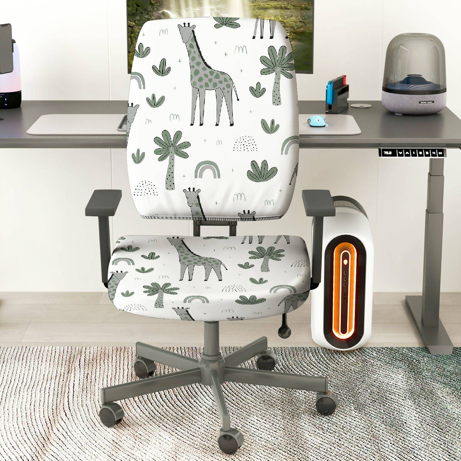 2-Piece Giraffe Pattern Jungle Style Animal Nature  Computer Chair Cover Set, Seat and Backrest