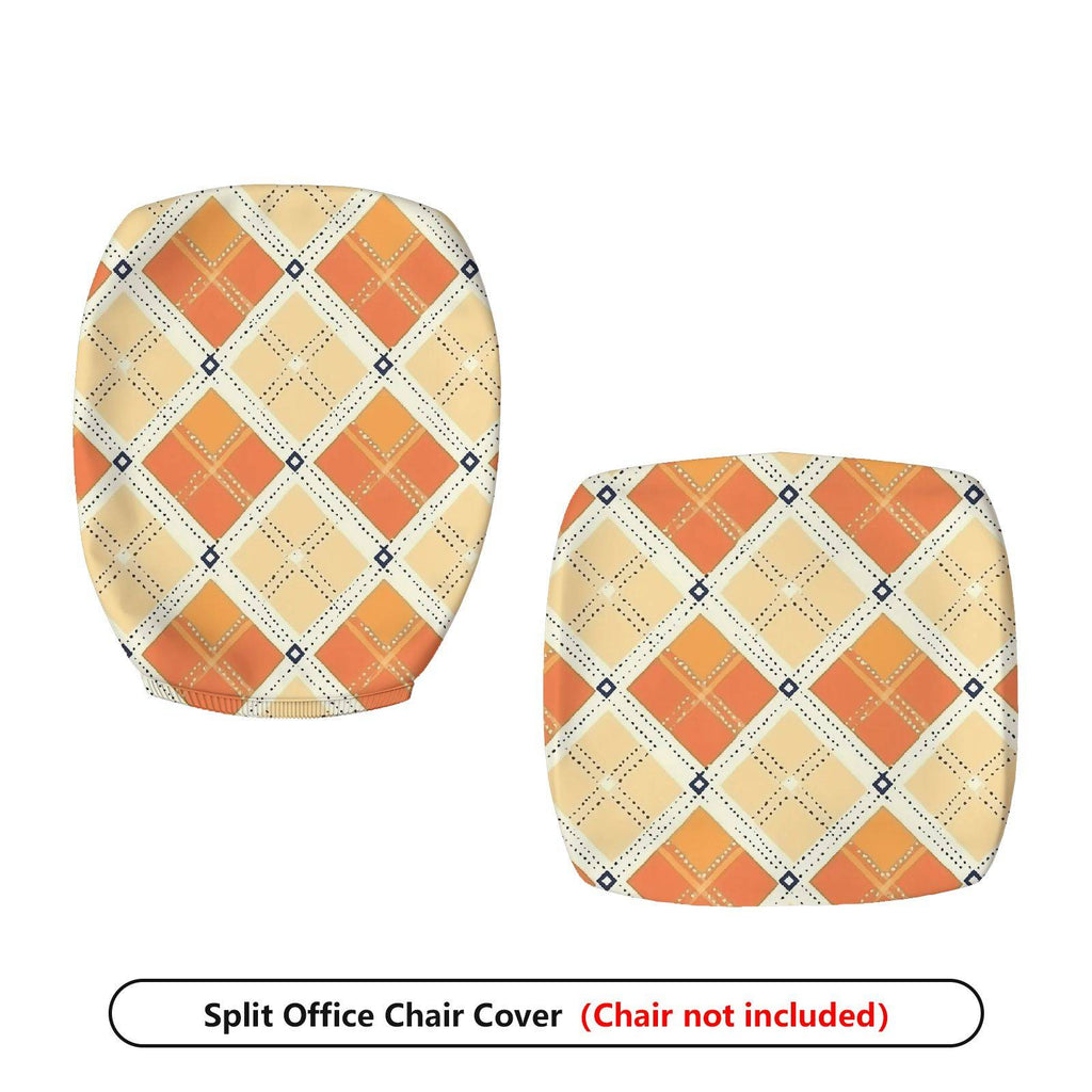 2-Piece Argyle Plaid Geometric Orange Decorative  Computer Chair Cover Set, Seat and Backrest