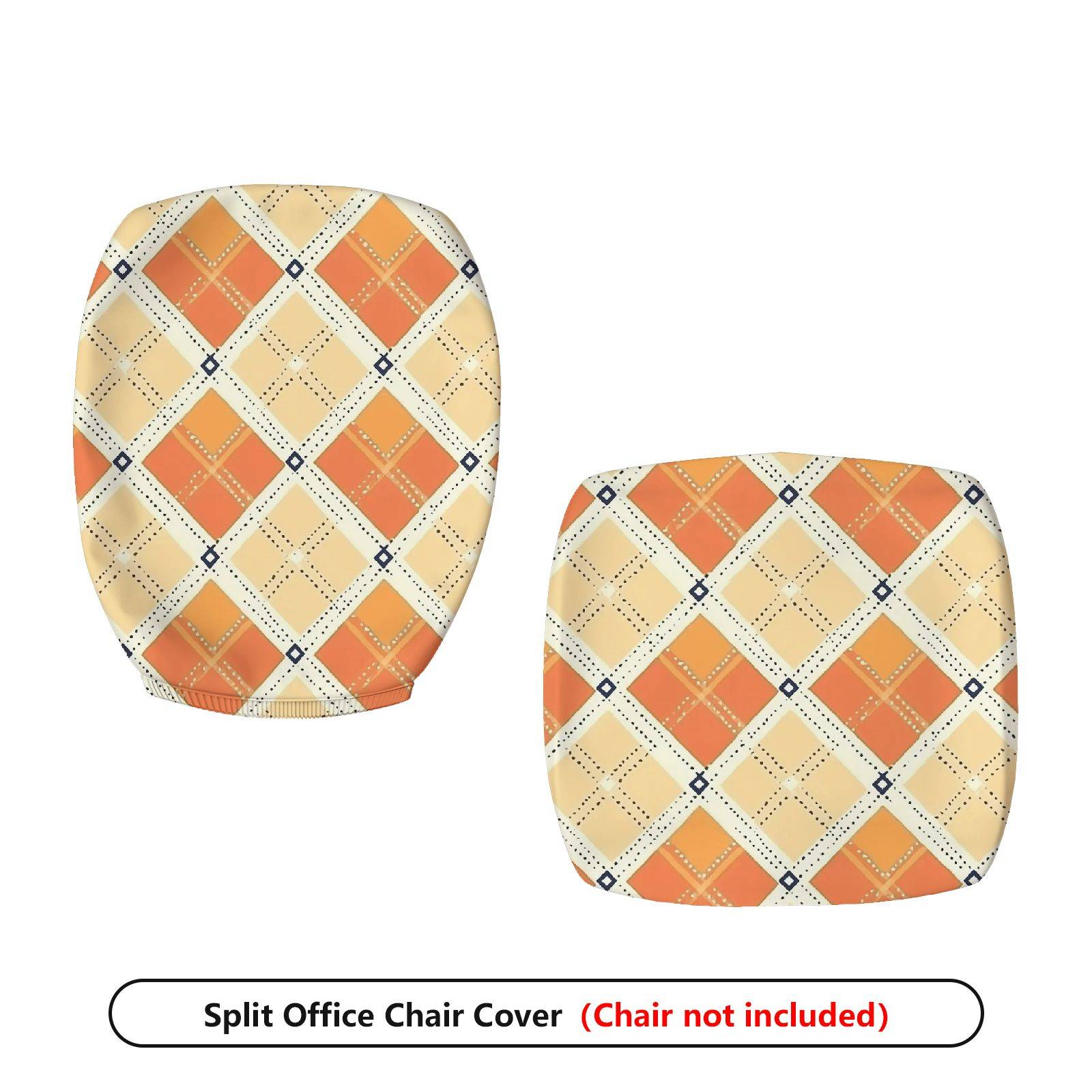 2-Piece Argyle Plaid Geometric Orange Decorative  Computer Chair Cover Set, Seat and Backrest