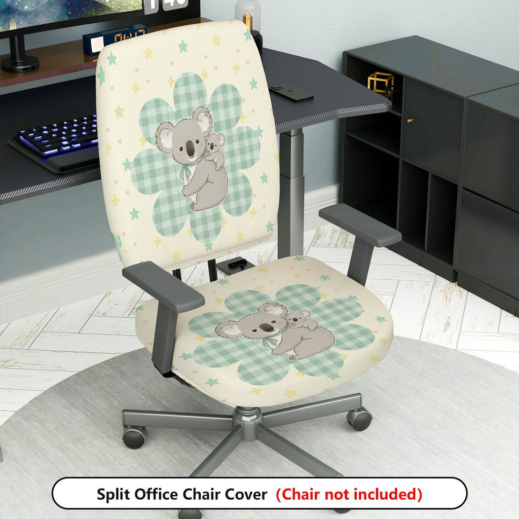 2-Piece Animal Star Plaid Koala  Computer Chair Cover Set, Seat and Backrest