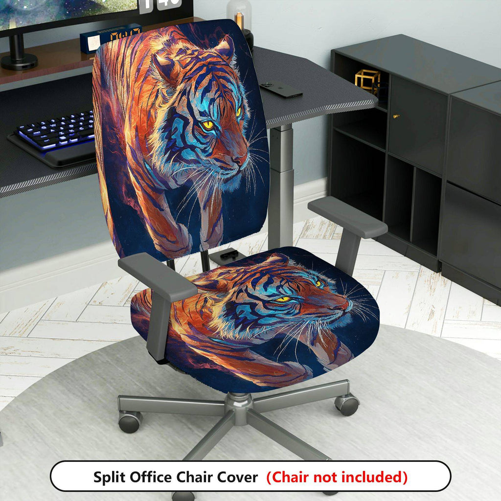 2-Piece Artistic Tiger Animal Pattern Vibrant Stylish Decorative  Computer Chair Cover Set, Seat and Backrest