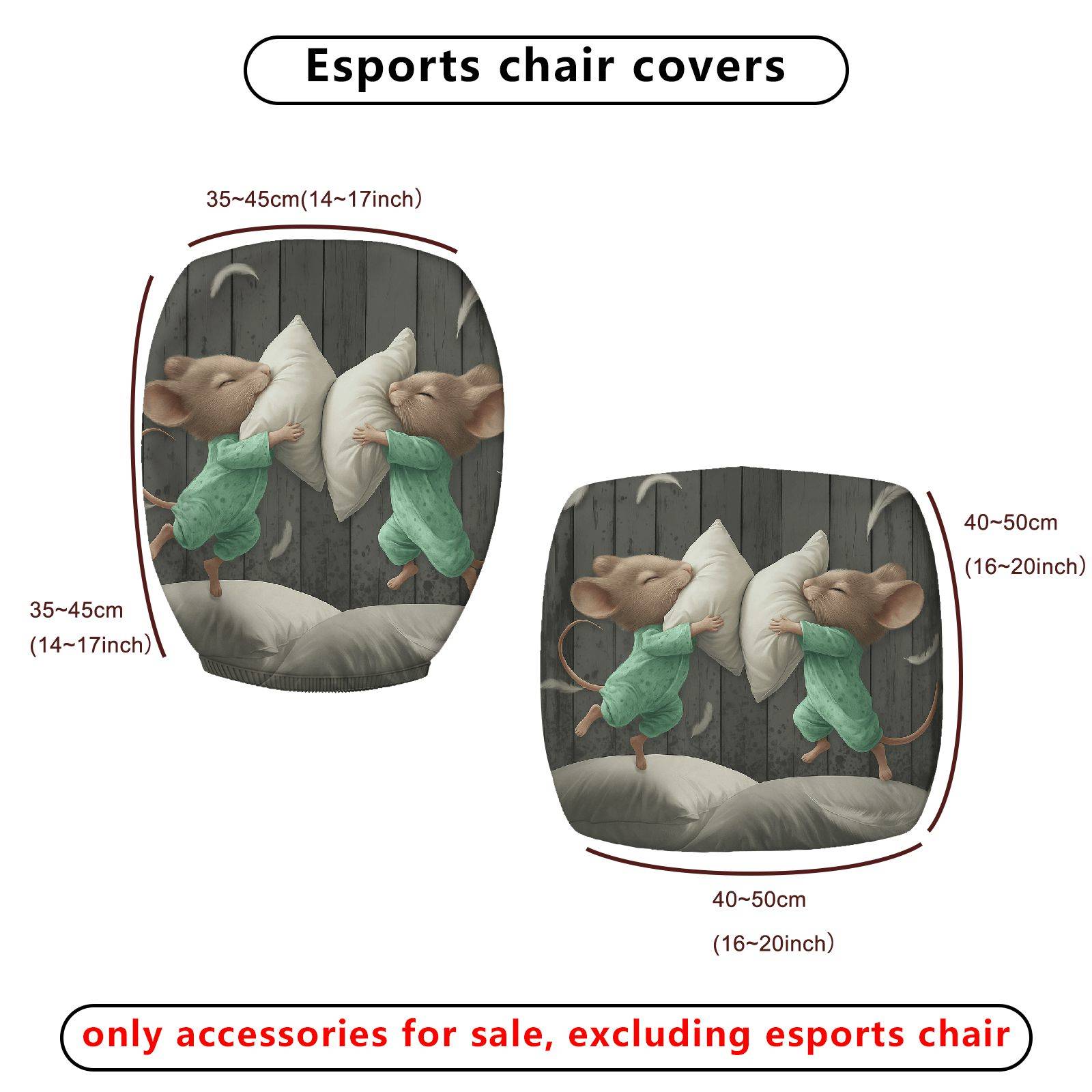 2-Piece Animal Pillow Sleeping Cute Decorative  Computer Chair Cover Set, Seat and Backrest