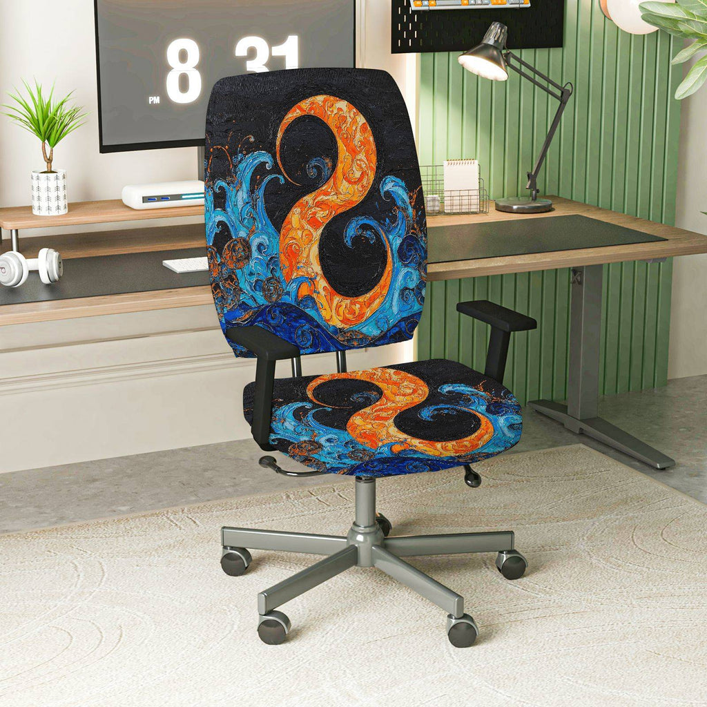 2-Piece Abstract Artistic Vibrant Swirl Water Wave  Computer Chair Cover Set, Seat and Backrest