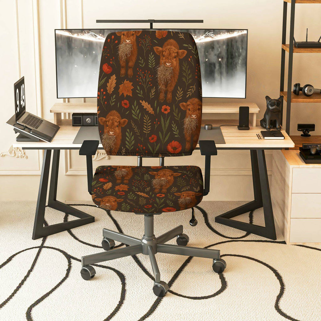 2-Piece Animal Floral Autumn Nature Art  Computer Chair Cover Set, Seat and Backrest