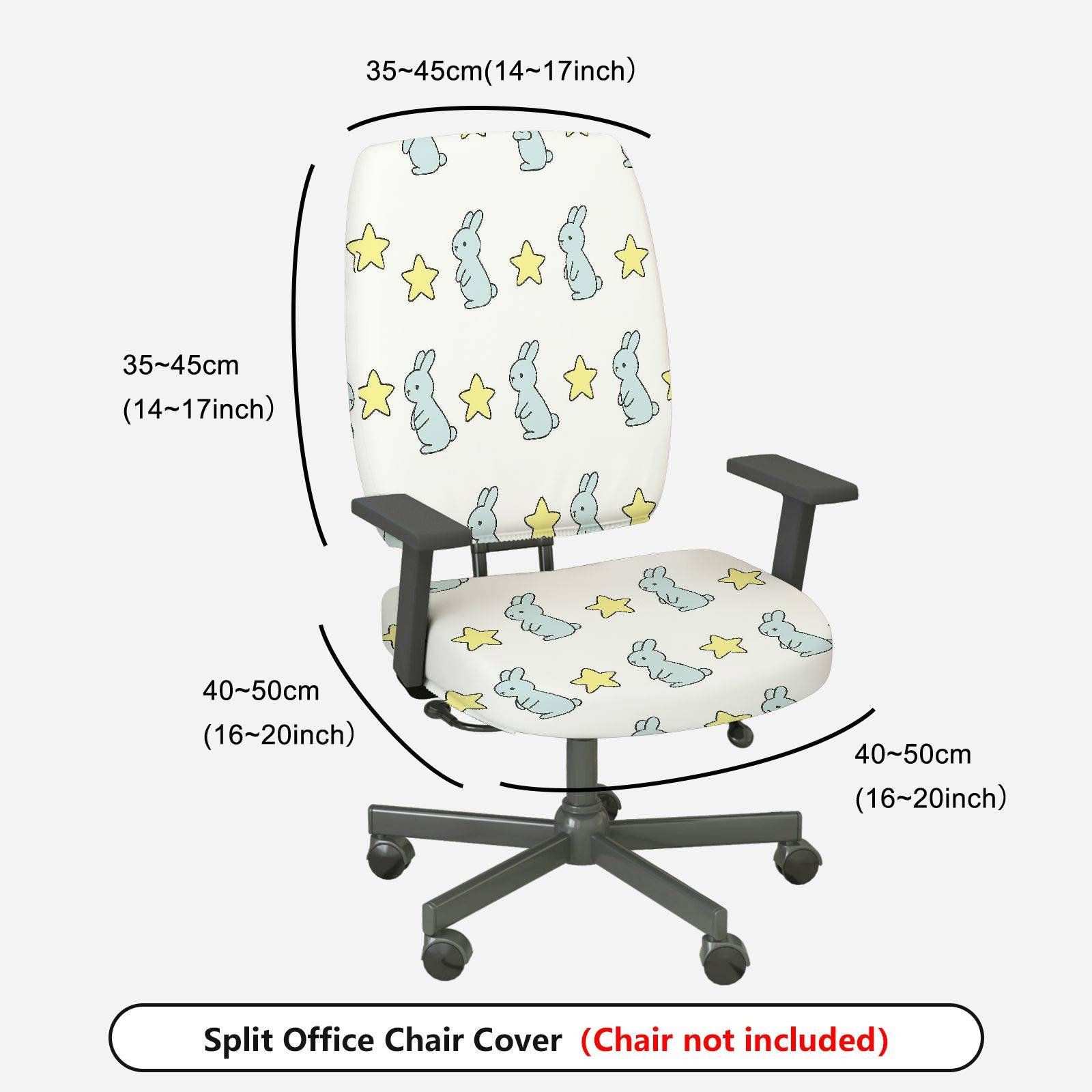 2-Piece Cute Rabbit Star Pattern Home Decor Furniture  Computer Chair Cover Set, Seat and Backrest